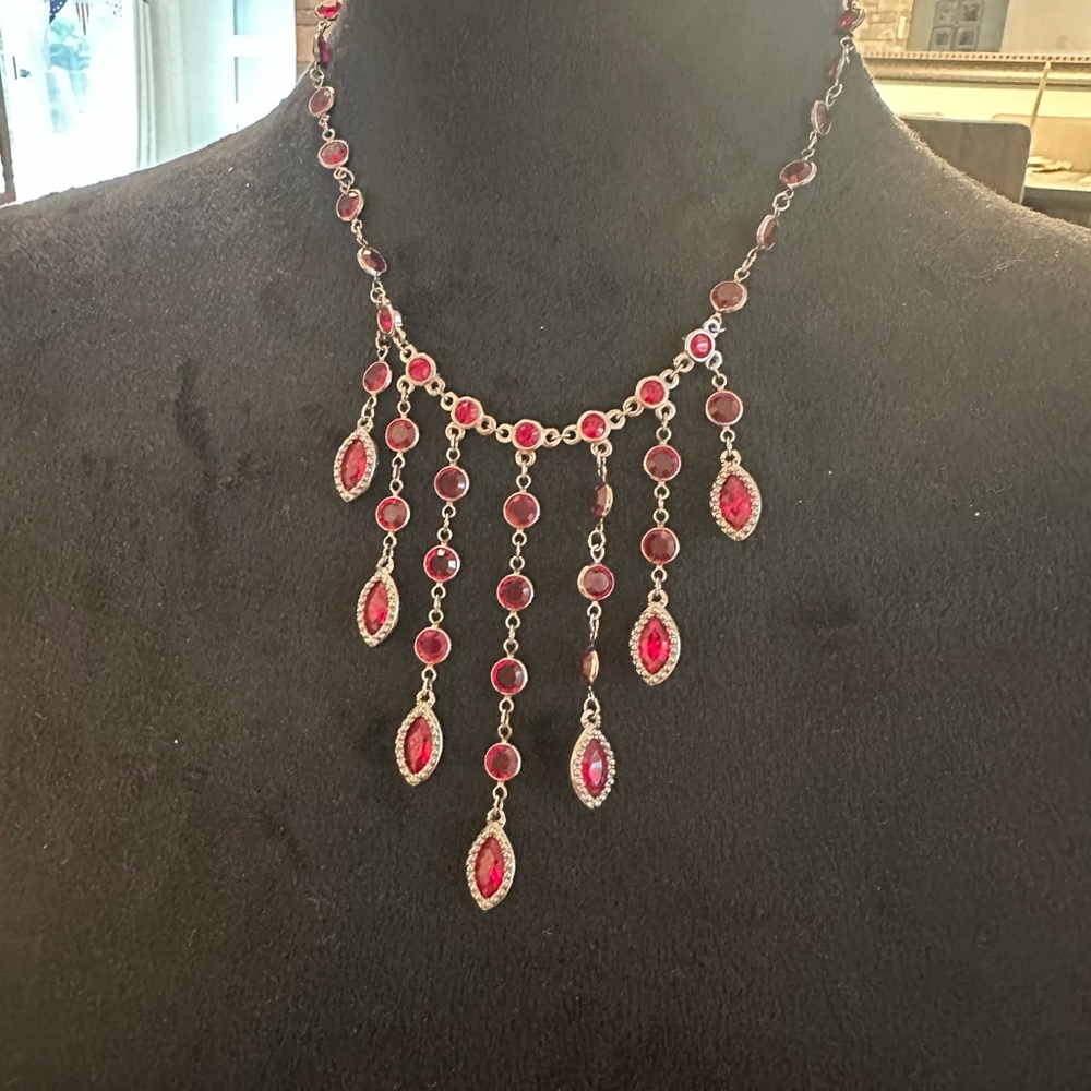 Swarovski Elegant Red Gemstone Fringe Necklace - Women Jewelry